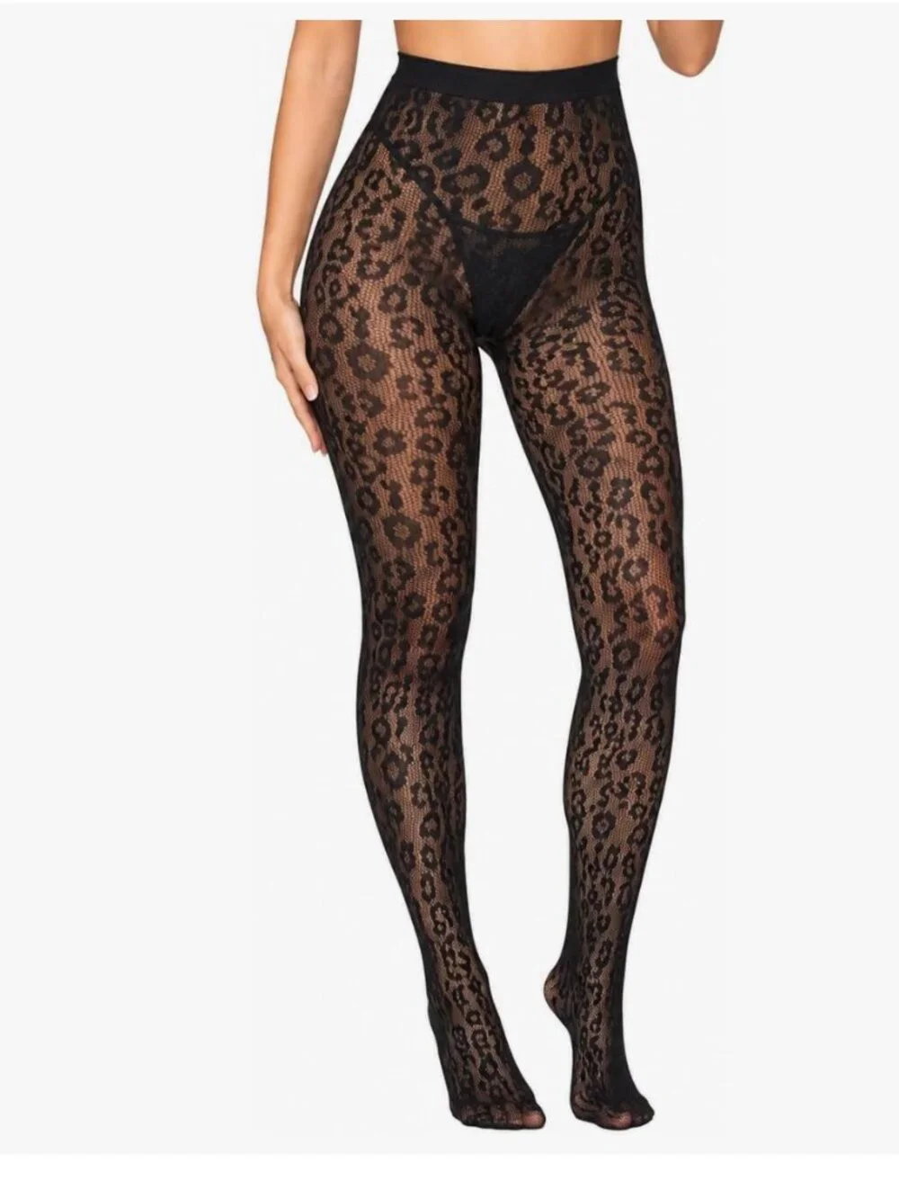 Leopard Print Lace Tights Os